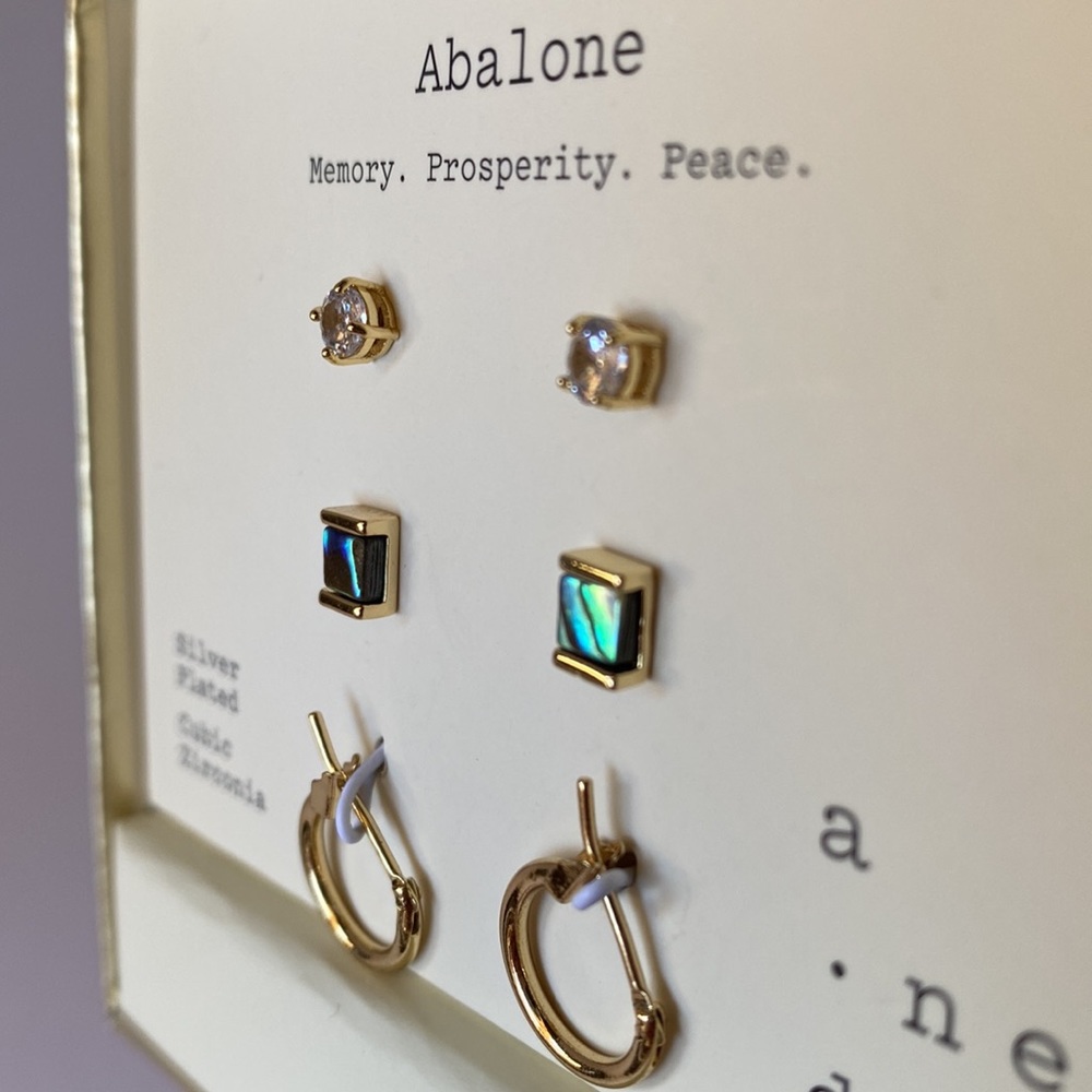 NWT• A New Day •Earring Set•Abalone•Cubic Zirconia•Hoops